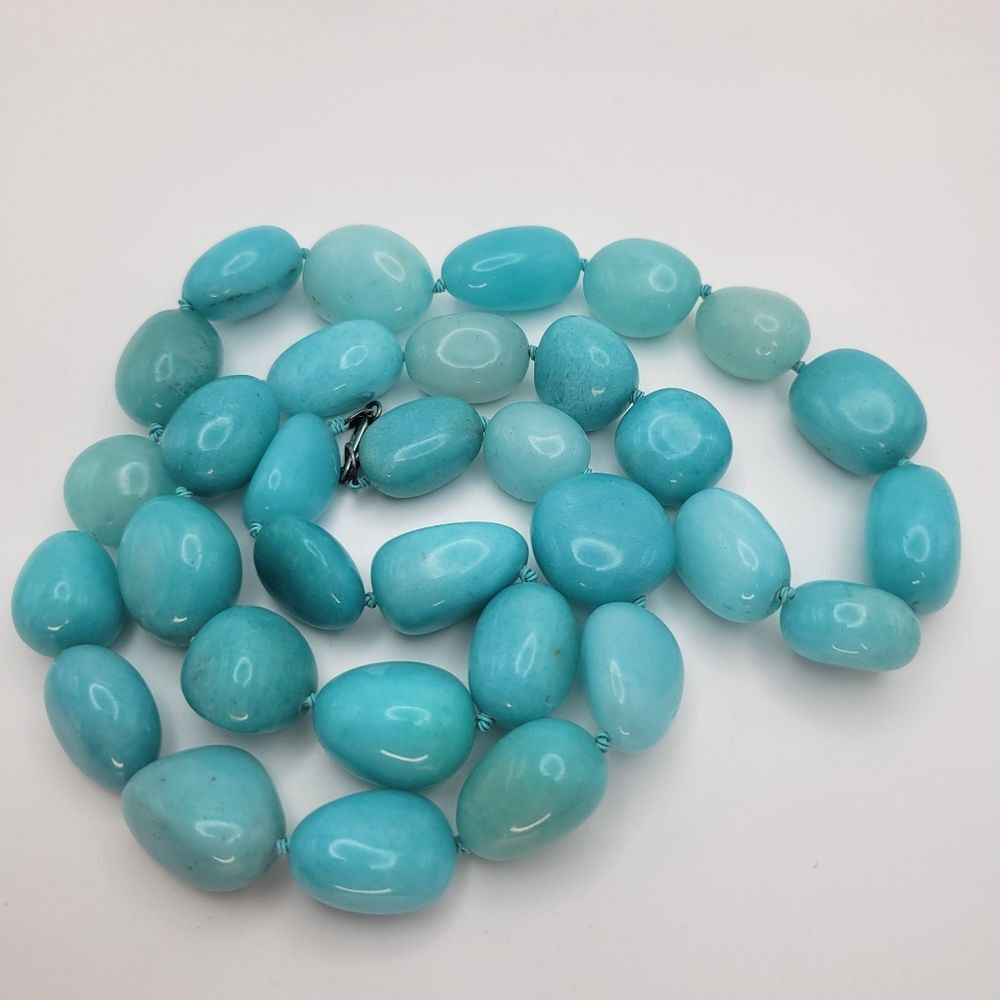 Necklace Aqua Blue Quartz Stone Sterling Silver Clasp